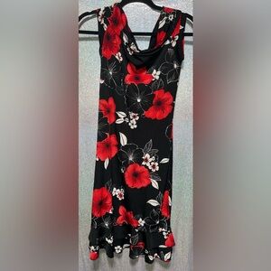 Floral Black and Red Dress